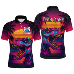 Maxcorners Custom Neon Dinosaur Bowling Men Bowling Shirt Polo & Quarter-Zip Bowling Team Jerseys LM0706
