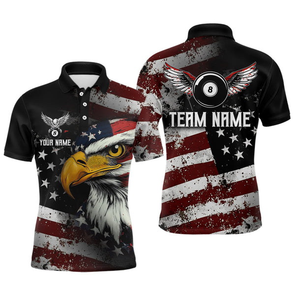 Maxcorners American Flag Billiard Shirt Personalized Funny Eagle Billiard Jersey Billiard for Men Polo & 1/4 Zip Shirt