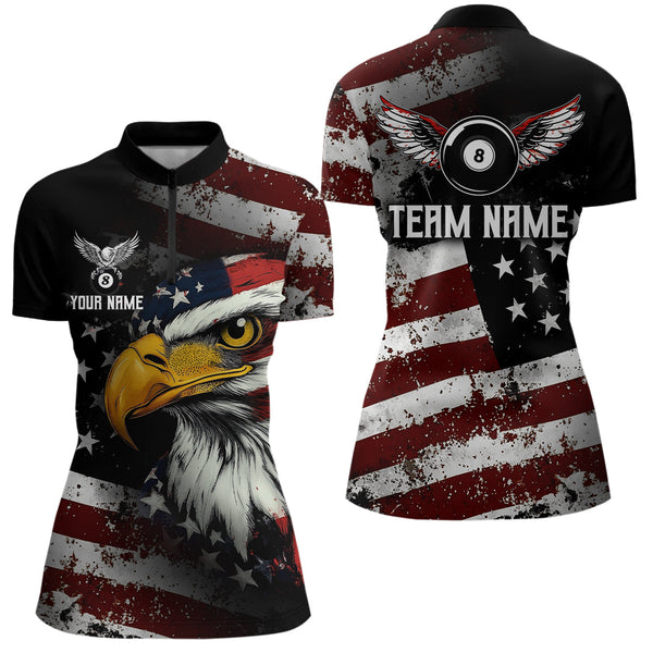 Maxcorners American Flag Billiard Shirt Personalized Funny Eagle Billiard Jersey Billiard for Men Polo & 1/4 Zip Shirt