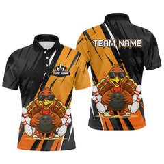 Maxcorners Custom Orange Funny Turkey Bowling Jersey for Men Polo & 1/4 Zip Thanksgiving Bowling Team Shirts MT2009