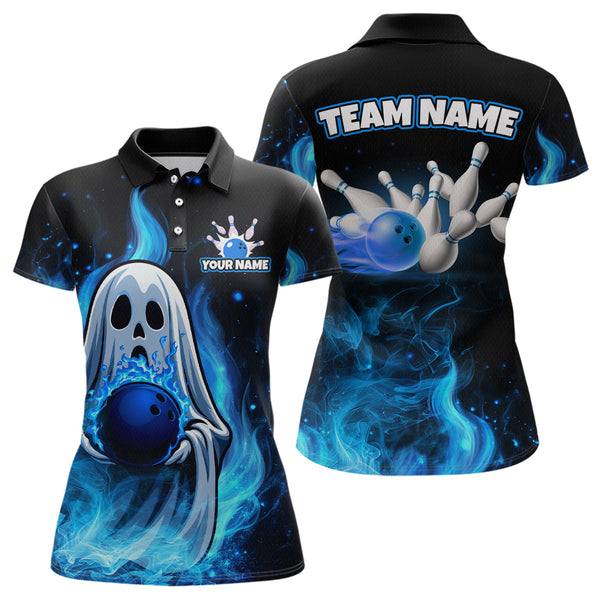 Maxcorners Custom Funny Ghost Halloween Bowling Jersey for Men Polo & 1/4 Zip Bowling Team Shirts MT2009