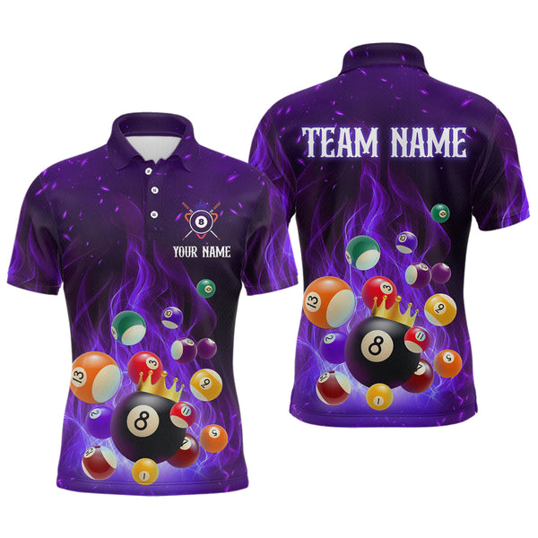 Maxcorners Personalized Purple Flaming Billiards Shirt 8 Ball Billiards Pool Billiard Shirt Men Polo Shirts & 1/4 Zip