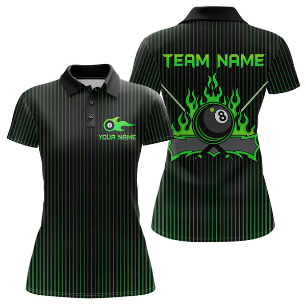 Maxcorners Custom Green 8 Ball Flame Billiard Shirts for Men, Billiard Team Polo & 1/4 Zip Shirts MT1607