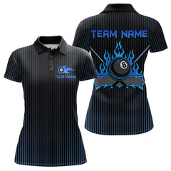 Maxcorners Custom Blue 8 Ball Flame Billiard Shirts for Women, Bowling Team Polo & 1/4 Zip Shirts MT1007