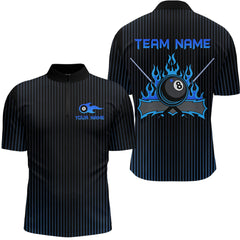 Maxcorners Custom Blue 8 Ball Flame Billiard Shirts for Men, Billiard Team Polo & 1/4 Zip Shirts MT1607
