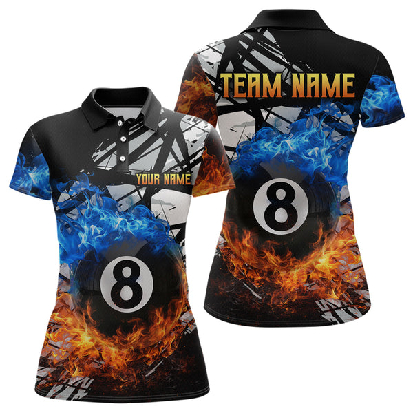 Maxcorners Custom Flame 8 Ball Billiard Shirts for Men Billiard Team Jerseys Polo & 1/4 Zip Shirts MT1706