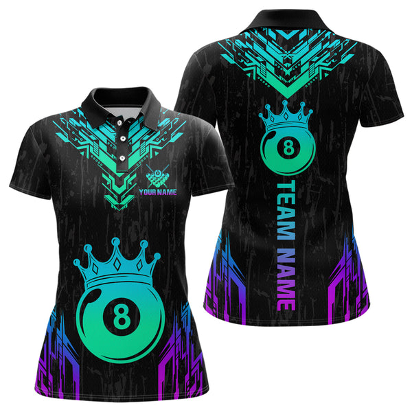 Maxcorners Custom Black Neon 8 Ball Crown Billiard Shirts for Men and Team Polo & 1/4 Zip Shirts LM2206
