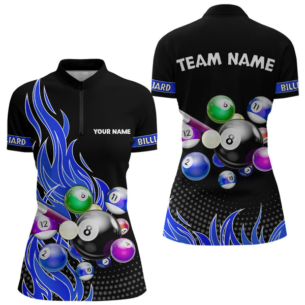Maxcorners Custom Blue Flame Billiard Shirts for Men Billiard Team Jerseys Polo & 1/4 Zip Shirts MT1706