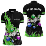 Maxcorners Custom Green Flame Billiard Shirts for Men Billiard Team Jerseys Polo & 1/4 Zip Shirts MT1706