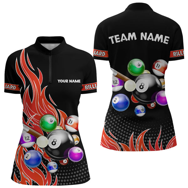 Maxcorners Custom Red Flame Billiard Shirts for Men Billiard Team Jerseys Polo & 1/4 Zip Shirts MT1706
