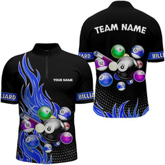 Maxcorners Custom Blue Flame Billiard Shirts for Men Billiard Team Jerseys Polo & 1/4 Zip Shirts MT1706