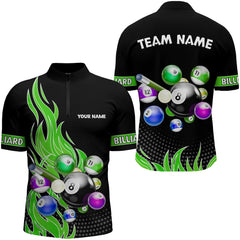 Maxcorners Custom Green Flame Billiard Shirts for Men Billiard Team Jerseys Polo & 1/4 Zip Shirts MT1706
