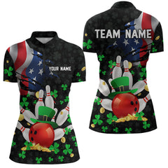 Maxcorners Personalized Us Flag St Patrick Day Funny Bowling Shirt Men & Women Team Polo & 1/4 Zip Shirts
