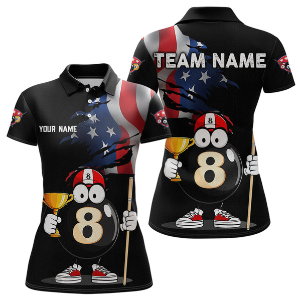 Maxcorners US Flag Billiard Shirt Funny 8 Ball Billiard Jersey Men Performance Billiard Shirt for Men Team Polo & 1/4 Zip