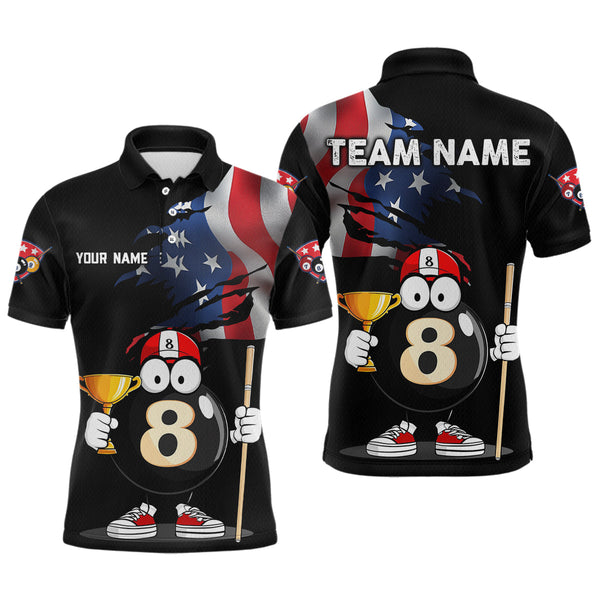 Maxcorners US Flag Billiard Shirt Funny 8 Ball Billiard Jersey Men Performance Billiard Shirt for Men Team Polo & 1/4 Zip