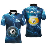 Maxcorners Blue Thunder 8 & 9 Ball Billiards Shirt Men Team Polo & 1/4 Zip Shirts Billiard Jersey LM2509