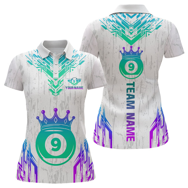 Maxcorners Custom White 9 Ball Crown Neon Billiard Shirts for Men Billiard Team Shirts Billiard Leagu LM2007