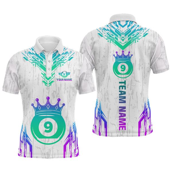 Maxcorners Custom White 9 Ball Crown Neon Billiard Shirts for Men Billiard Team Shirts Billiard Leagu LM2007