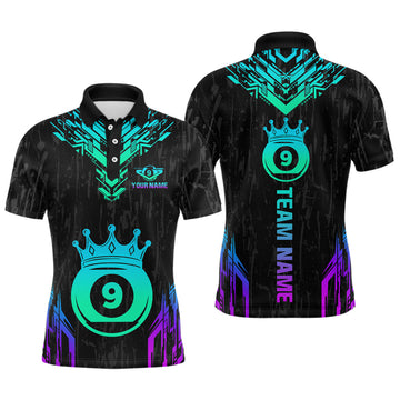 Maxcorners Custom Black 9 Ball Crown Neon Billiard Shirts for Men Billiard Team Shirts Billiard League LM2007