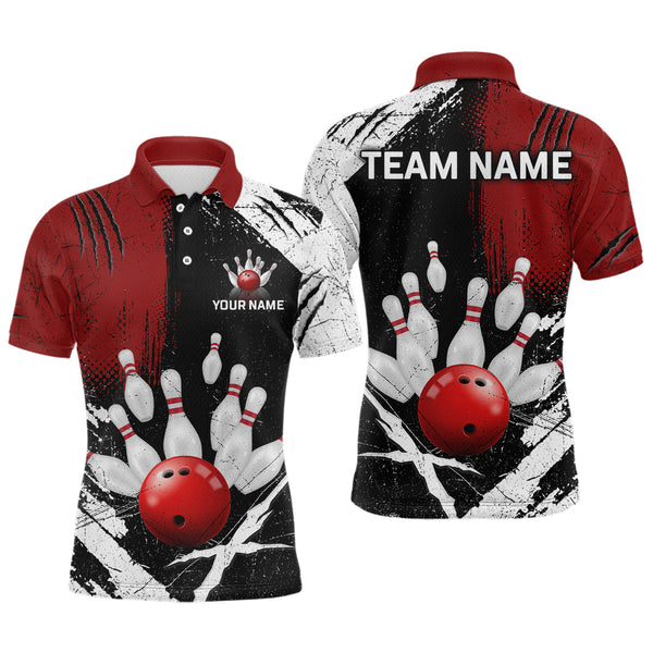 Maxcorners Custom Red Bowling Shirts for Men Polo & Quarter-Zip Bowling Team Bowling League MT1706