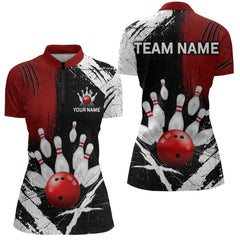 Maxcorners Custom Red Bowling Shirts for Men Polo & Quarter-Zip Bowling Team Bowling League MT1706