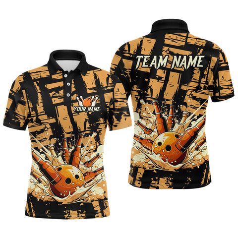 Maxcorners Yellow Beer Bowling Jersey for Men Custom Bowling League Team Bowling Shirts Polo & 1/4 Zip MT2808