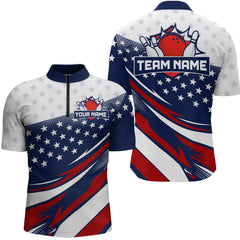 Maxcorners American Flag Bowling Custom Men Bowling Shirt Polo & Quarter-Zip Bowling Team Jerseys LM263