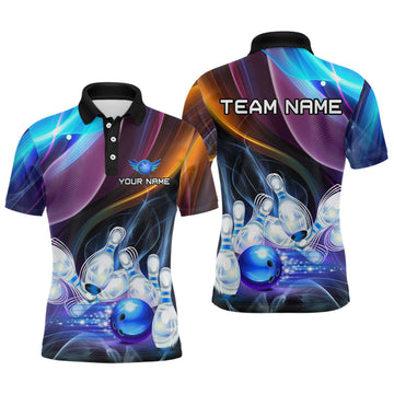 Maxcorners Custom Galaxy Bowling Jersey for Men Bowling Team Shirts Bowling Uniform Polo & 1/4 Zip