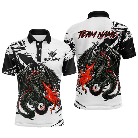 Maxcorners Custom Dragon Flame 8 Ball Billiard Shirts for Men Billiard Team Shirts Polo & 1/4 Zip Shirt MT2709