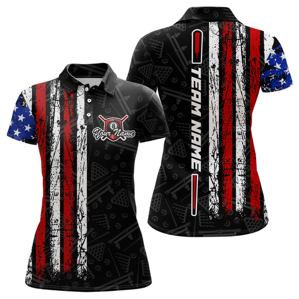 Maxcorners Custom Name American Flag Billiard Jerseys 8 Ball Pool Billiard Shirts For Men And Women Polo & 1/4 Zip Shirt