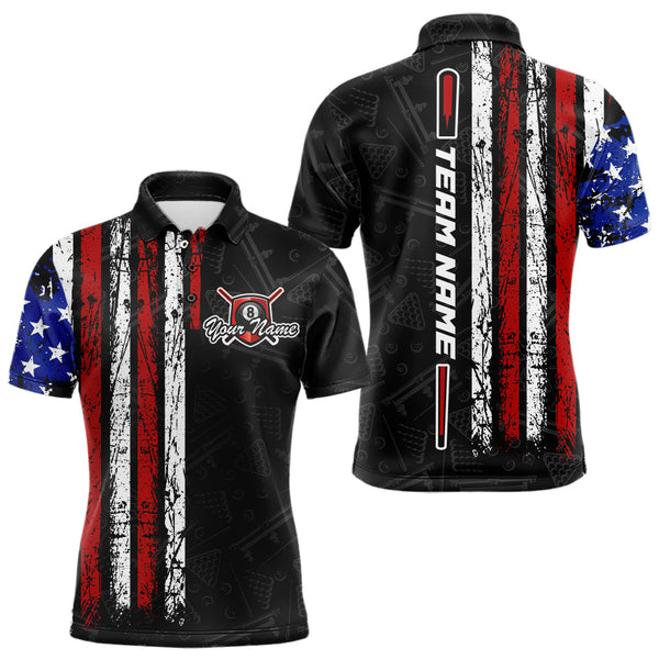 Maxcorners Custom Name American Flag Billiard Jerseys 8 Ball Pool Billiard Shirts for Men Polo & 1/4 Zip Shirt