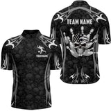 Maxcorners Skull Bowling Shirt For Men Personalized Patriotic Bowling Team Jersey Shirts Polo & Quarter-Zip
