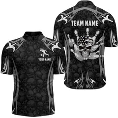 Maxcorners Skull Bowling Shirt For Men Personalized Patriotic Bowling Team Jersey Shirts Polo & Quarter-Zip