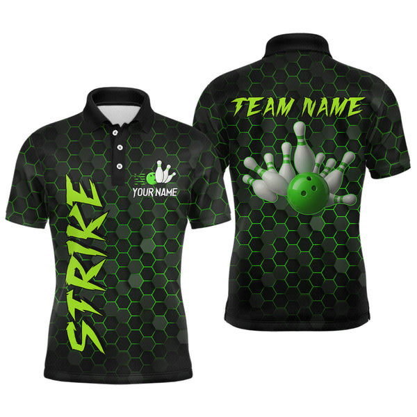 Maxcorners Custom Strike Green Bowling Men Bowling Shirt Polo & Quarter-Zip Bowling Team Jerseys LM0706