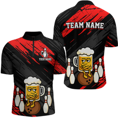 Maxcorners Custom Red Funny Beer Bowling Jersey for Men Bowling Uniform Polo & 1/4 Zip Bowling Team Shirts MT2009