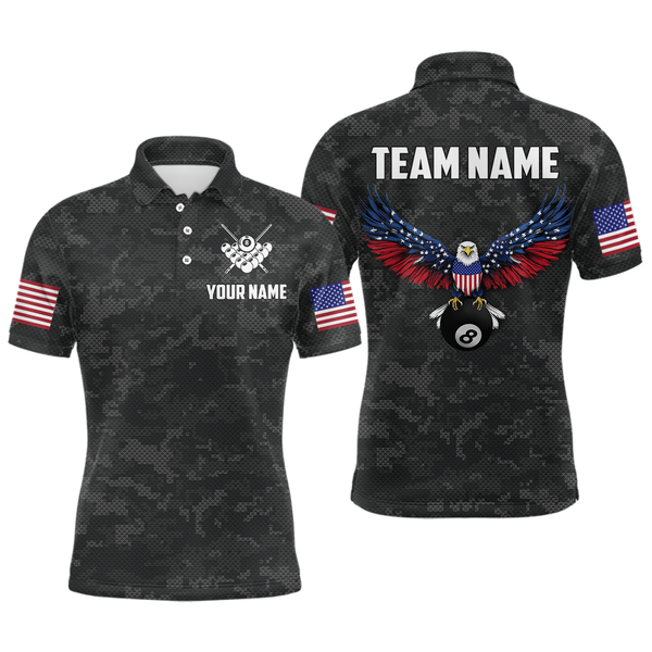 Maxcorners Billiard Shirt For Men Custom Name American Flag Eagle Billiard Jersey 8 Ball Pool Billiard For Men Team Shirt