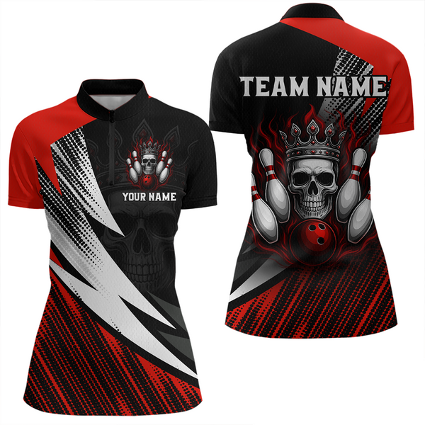Maxcorners Red Skull Crown Bowling Custom Men Bowling Shirt Polo & Quarter-Zip Bowling Team Jerseys
