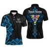 Maxcorners Custom Blue Baroque Pattern Ball Pool Billiard Shirts for Men Team Polo & 1/4 Zip Shirts LM0607