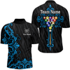 Maxcorners Custom Blue Baroque Pattern Ball Pool Billiard Shirts for Men Team Polo & 1/4 Zip Shirts LM0607