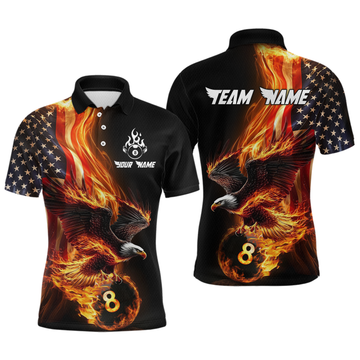 Maxcorners Custom Flaming US Flag Eagle Billiard Jersey for Men Billiard Shirt Billiard Gifts Polo & 1/4 Zip LM0607