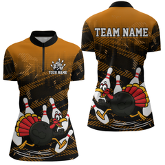 Maxcorners Custom Orange Funny Turkey Bowling Jersey for Men Thanksgiving Bowling Team Shirts Polo & 1/4 Zip MT2009