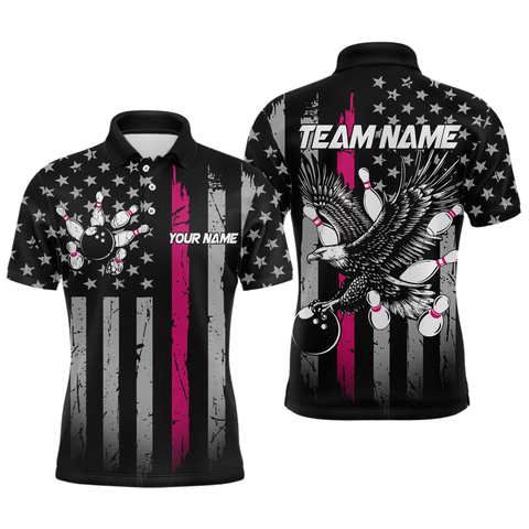Maxcorners Custom Pink US Flag Eagle Bowling Jersey for Men Bowling Team Shirts Polo & 1/4 Zip TU1609