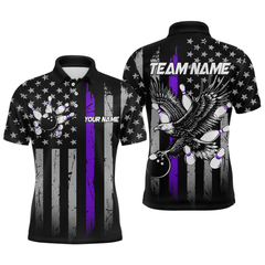 Maxcorners Custom Purple US Flag Eagle Bowling Jersey for Men Bowling Team Shirts Polo & 1/4 Zip TU1609