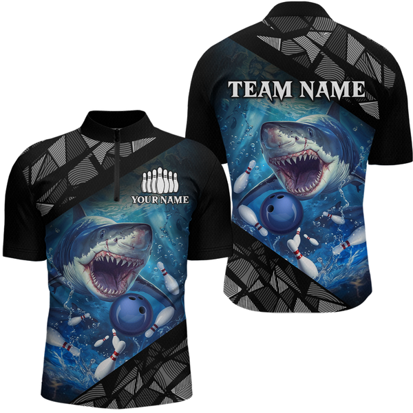 Maxcorners Custom Shark Bowling League Shirts For Men, Personalized Bowling Team Jerseys Polo & Quarter-Zip LM113