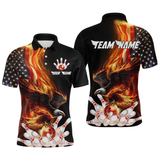 Maxcorners Personalized Flaming Us Flag Eagle Bowling Shirt Bowling Jersey For Men Team Polo & 1/4 Zip LM113