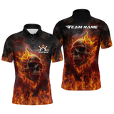 Maxcorners Custom Flame Skull Bowling Jersey for Men Bowling Uniform Polo & 1/4 Zip Bowling Team Shirts  LM1008