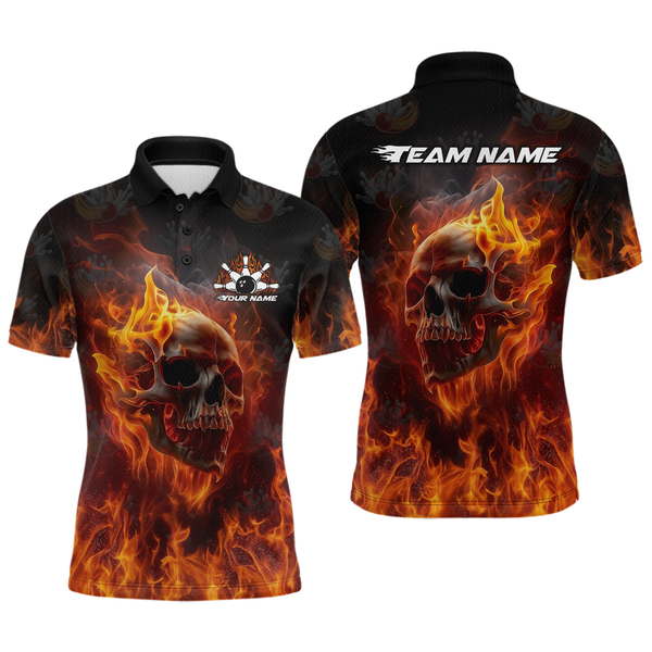 Maxcorners Custom Flame Skull Bowling Jersey for Men Bowling Uniform Polo & 1/4 Zip Bowling Team Shirts  LM1008