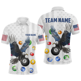 Maxcorners Personalized American Flag Billiards Shirt Eagle 8 Ball Billiards Billiard Shirt Men Polo Shirts & 1/4 Zip