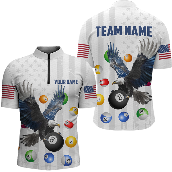 Maxcorners Personalized American Flag Billiards Shirt Eagle 8 Ball Billiards Billiard Shirt Men Polo Shirts & 1/4 Zip