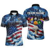 Maxcorners Personalized American Flag Thunder Billiards Shirt Men Polo & 1/4 Zip Shirts Billiard Team Jersey for Team